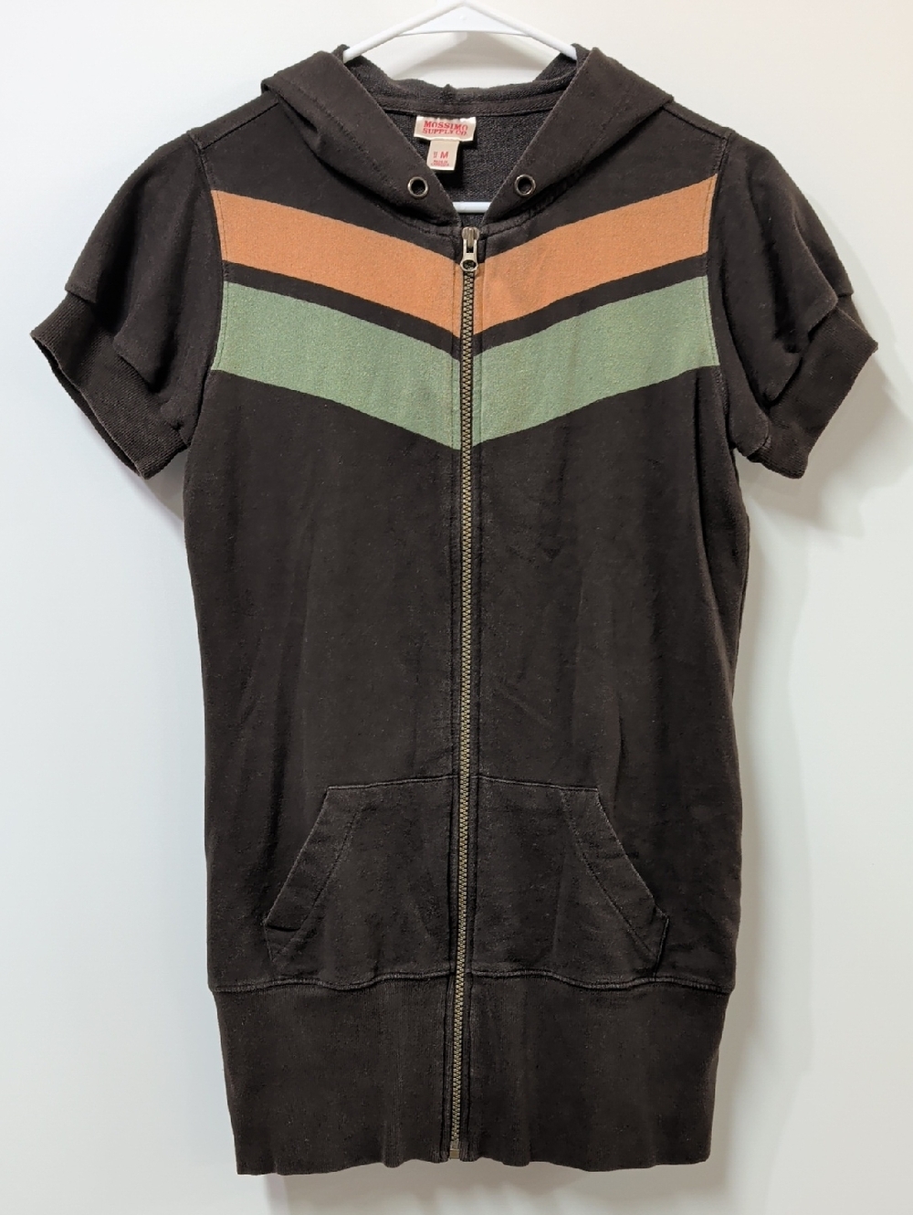 Vintage Mossimo Supply Co. Brown Orange Green Chevron Stripe Hoodie Size Medium